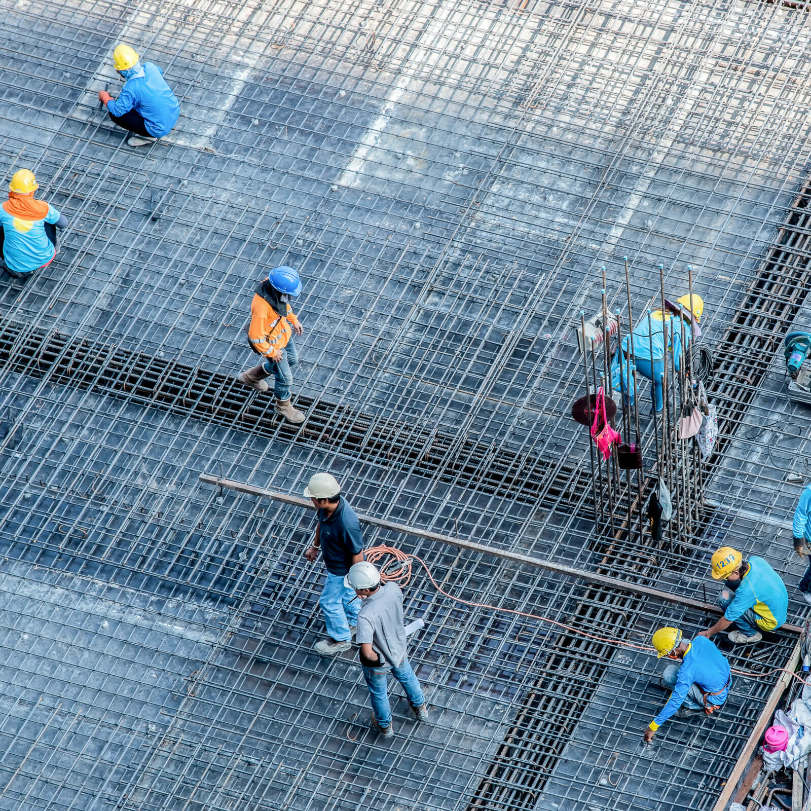 High angle construction workers